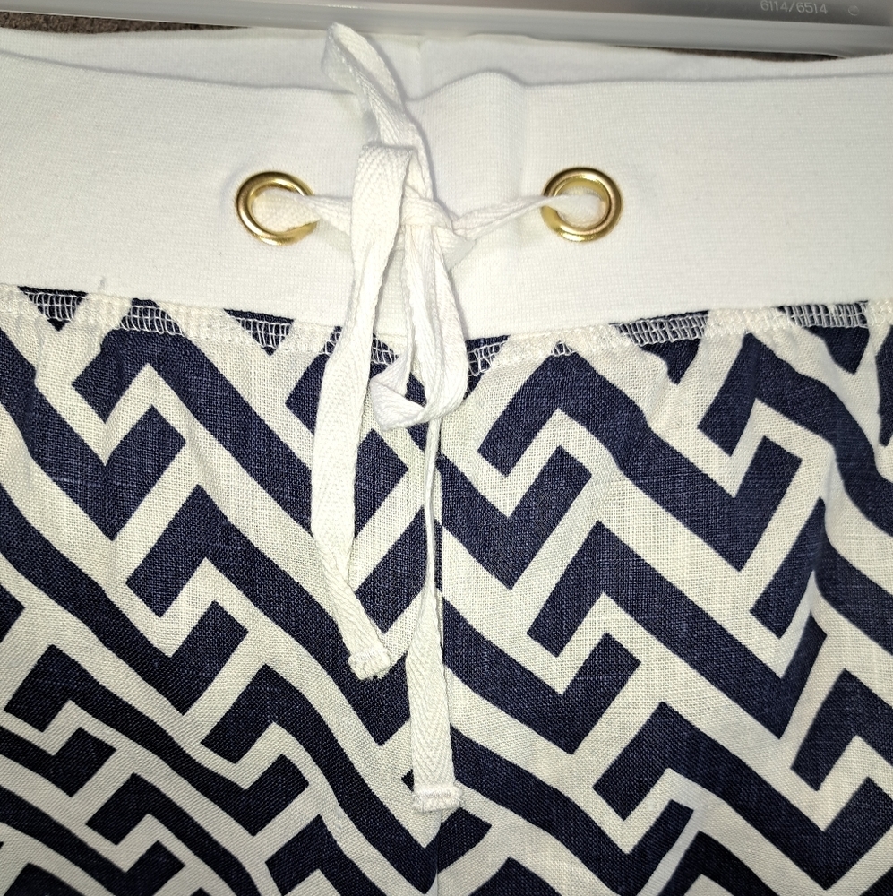 Women's Blue & White Linen Beach Pants Wide-leg Tie Waist Sizes S,M,L - Picture 4 of 7